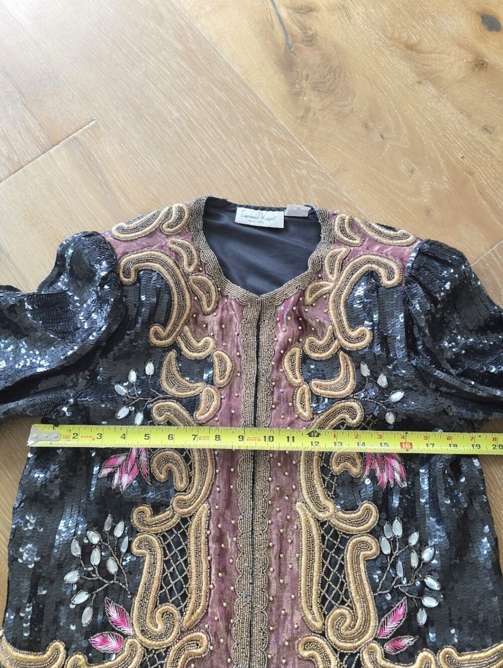Vintage Laurence Kazar Sequin & Beaded Blazer Silk Evening Jacket M - Picture 10 of 13